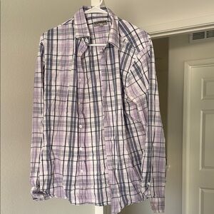 Express Purple and White Casual Button Down Shirt